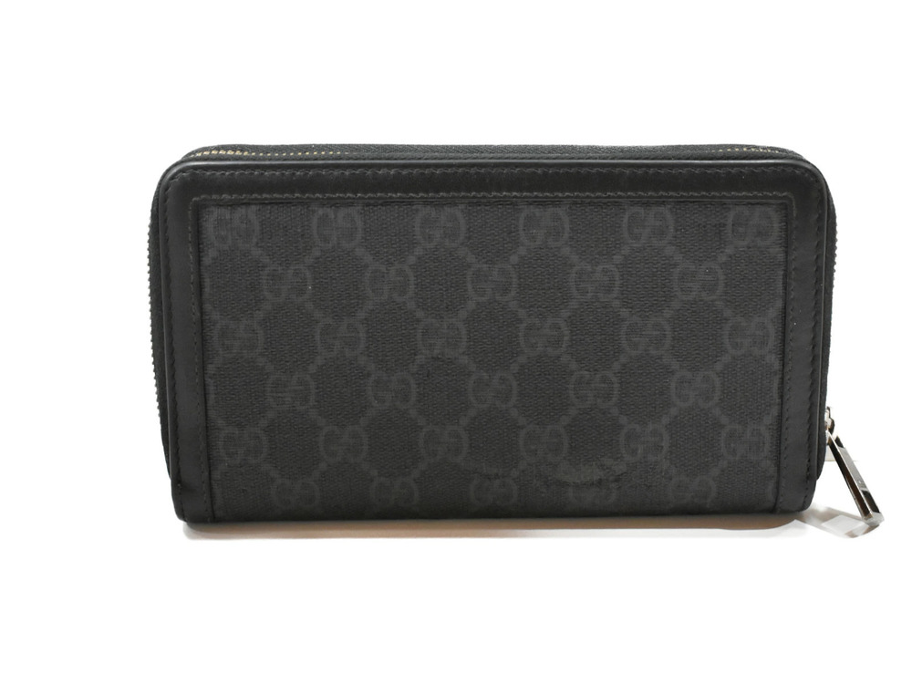 Gucci Around Supreme Wallet Gray GG Leather Black Zip Long Gray Black